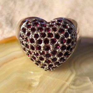 Vintage Sterling silver Heart Ruby Ring size 8  10.4g.